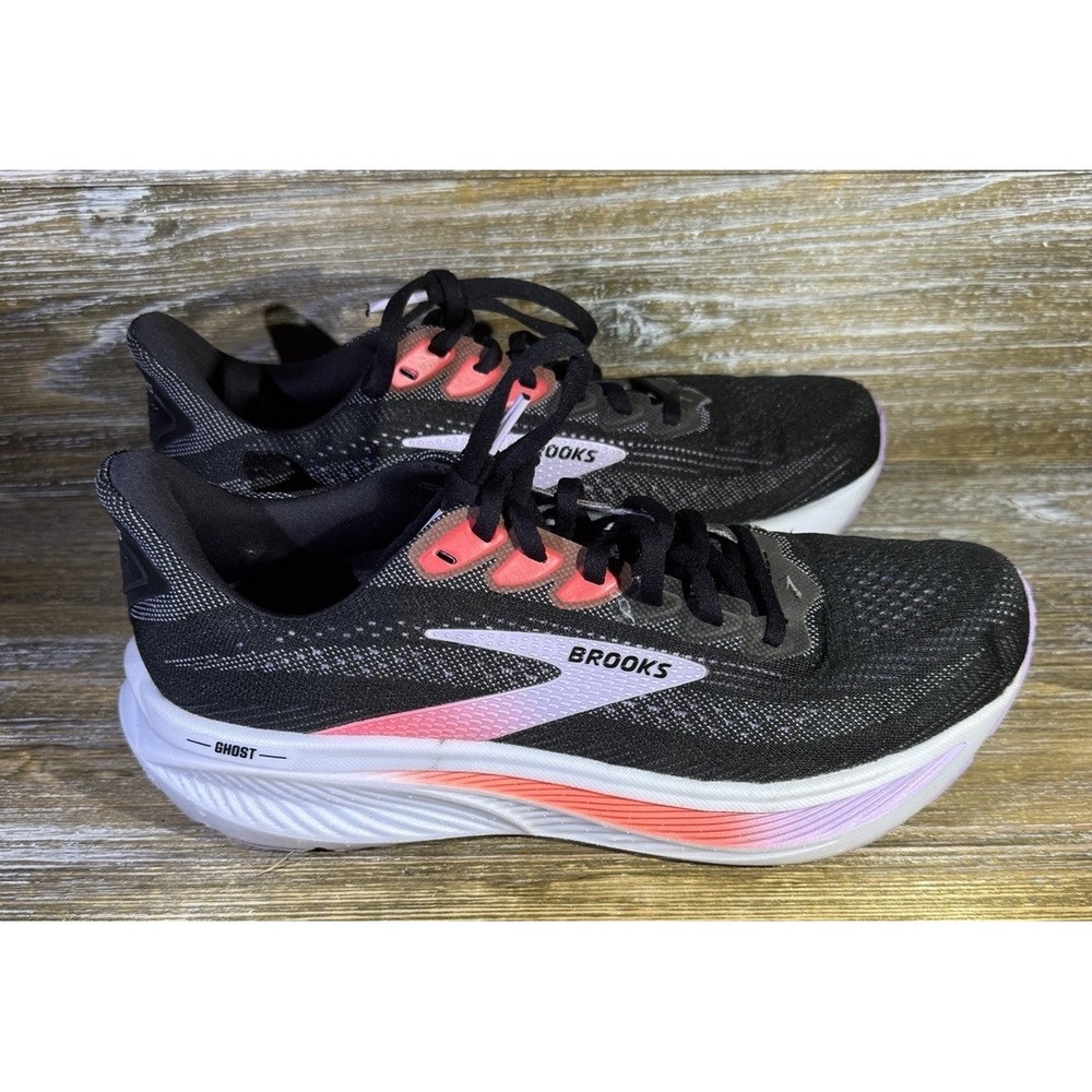 Brooks Ghost 17 Black Purple Coral Running Shoes Women's Size 9 B EUC